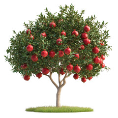 Lush Pomegranate Tree Abundantly Laden with Ripe, Red Fruits Against a Black Background