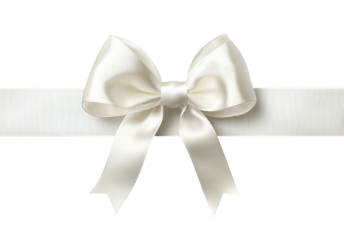 White satin ribbon tied into a bow, elegant gift wrap decoration, smooth fabric accessory for festive celebrations, luxurious design isolated on transparent background