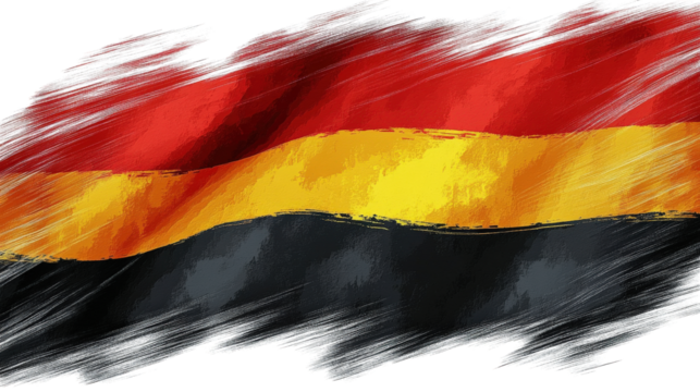a digitally painted rendition of the german flag with a vibrant. textured. and brushstroke-like style the flag is slightly waving with a faded transparent background