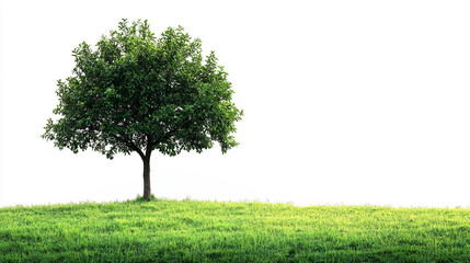 Fototapeta premium green tree stands isolated on a white background symbolizing purity, growth, and renewal with its vibrant color representing harmony, life, and the natural world