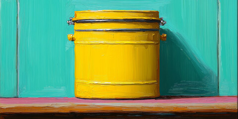  Bright Yellow Bucket Against Turquoise Background