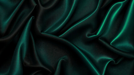 Obraz premium Elegant dark green satin fabric with luxurious folds and a smooth, shiny texture. Perfect for backgrounds, product displays, or fashion-related designs. Not velvet.