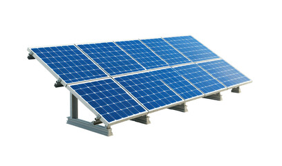 Row of solar panels with reflective surface, sustainable energy, solar technology, modern renewable power source, clean electricity generation, isolated on transparent background, photovoltaic cells