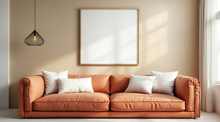 Cozy modern living room with a brown sofa and minimalistic decor