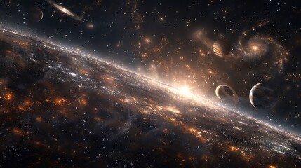 Obraz premium Cosmic Sunrise: A Celestial Tapestry of Planets and Galaxies