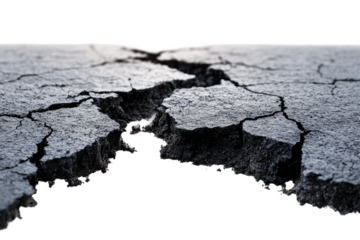 Fragmented cracked ground texture with jagged edges, rough surface details, bold geological illustration for creative design projects isolated on transparent background