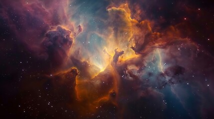 Obraz premium Cosmic Nebula: A Celestial Tapestry of Orange and Purple Hues