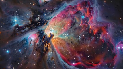 Fototapeta premium Orion Nebula: A Celestial Tapestry of Cosmic Dust and Gas