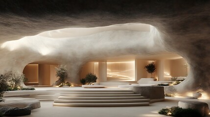 Serene Cave Spa Design With Steps And Plants