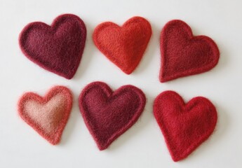 Fototapeta premium Six Red Felt Hearts Valentine's Day Decoration