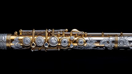 Fototapeta premium Ornate gold and silver flute close-up.