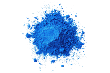 a vibrant blue powder pigment scattered on a white surface the powder is spread out in a circular shape and appears to be slightly textured