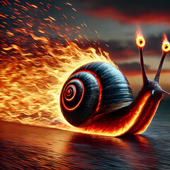 snail, fire, turbine, fast, speed, red, animal, shell, snail