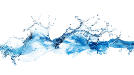 a wave of water with splashes and droplets isolated on a transparent background