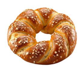 Traditional German pretzel with salted surface and golden brown twist, ideal for bakery promotions, food photography, or Oktoberfest-themed projects isolated on transparent background.