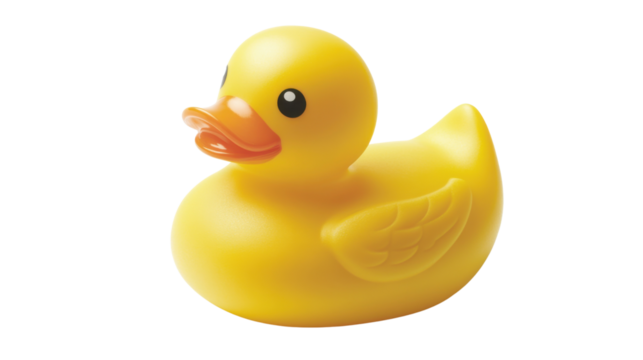 Yellow rubber duck toy, transparent background