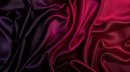 Fototapeta premium Luxurious satin fabric with a smooth, flowing texture and a color gradient transitioning from dark purple to vibrant pink. Ideal for fashion, design, or as an elegant backdrop.