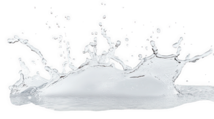 a close-up shot of a water splash with droplets flying in all directions against a transparent background