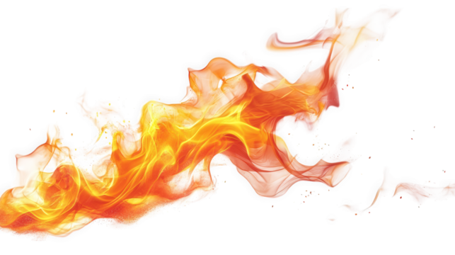 abstract fiery orange flames against a transparent background the flames are dynamic and flowing. with a sense of heat and energy