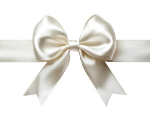 Naklejka premium White satin ribbon tied into a bow, elegant gift wrap decoration, smooth fabric accessory for festive celebrations, luxurious design isolated on transparent background