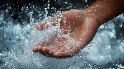 Fototapeta premium A Hand Catches Splashing Water Droplets