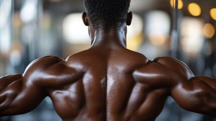 Muscular Mans Back Showing Defined Latissimus Dorsi Muscles