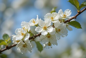 Obraz premium Delicate White Blossoms on a Branch in Spring