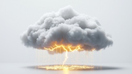 3D a cloud and rain falling and lightning strikes .illustration on a white background.