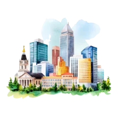 Vibrant Watercolor City Skyline Illustration