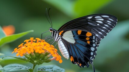 Obraz premium A Beautiful Butterfly Feeding On Orange Flowers