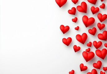 Romantic Red Hearts Scattered on White Background Valentine's Day Design