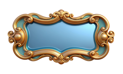 Ornate frame with curved edges, decorative luxury design for premium labels or banners, artistic vintage border isolated on transparent background