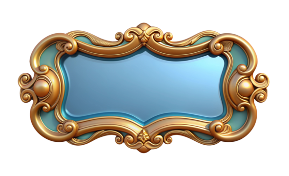 Ornate frame with curved edges, decorative luxury design for premium labels or banners, artistic vintage border isolated on transparent background
