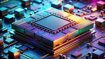 Fototapeta premium Sleek minimalist GPU, a compact circuit board processing unit, driving digital art with abstract technological precision.