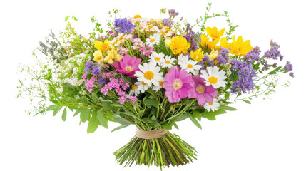 Steamed spring flower bouquet, transparent background