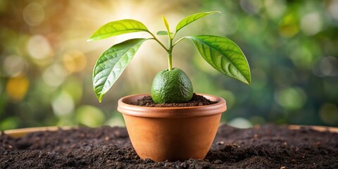 avocado plant in pot on soil, greenery, plants, garden, indoor gardening, avocado tree, fruiting plant, botanical