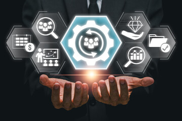 Digital interface showcasing human resource management with business icons, highlighting modern HR...