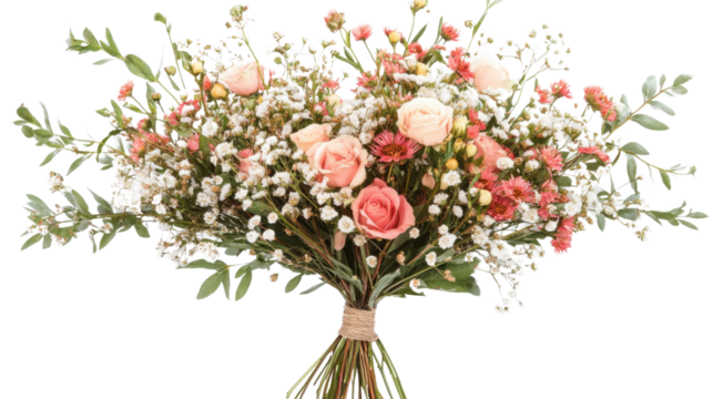 Steamed spring flower bouquet, transparent background