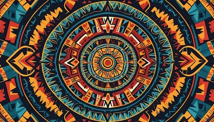 Abstract Circular Mandala Design with Vibrant Colors and Geometric Patterns