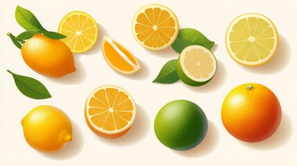 Obraz premium Juicy Citrus Fruits Lemons Limes Oranges Background Food Still Life Healthy Vitamin C Refreshing