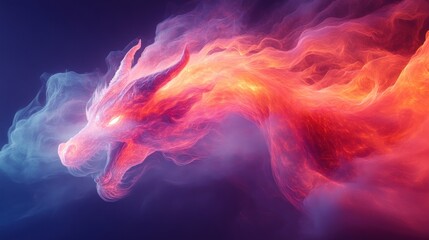 Fototapeta premium A fiery, ethereal dragon emerging from swirling flames and smoke.