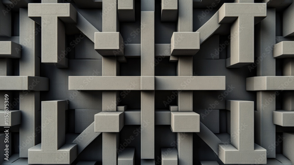 Aufkleber Abstract geometric structure with interlocking gray shapes creating a complex three-dimensional pattern, ideal for background or design use in various creative projects.