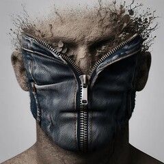 Textured Truth: A Surreal Denim Face