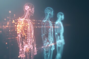 Futuristic medical scan of human circulatory and skeletal systems digital environment high fidelity visualization