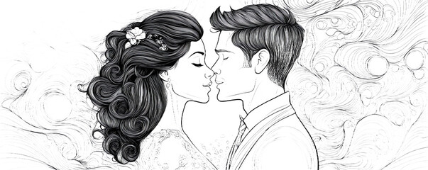 Fototapeta premium Playful Love Themed Coloring Page 3 PNG