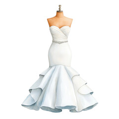 Fototapeta premium Elegant Watercolor Mermaid Wedding Gown Illustration