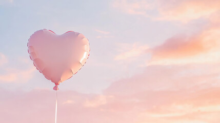 Fototapeta premium pink heart shaped balloon floats against pastel sky, evoking love