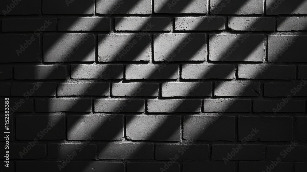 Poster light and shadow play on a textured white brick wall creating a beautiful monochromatic pattern in a
