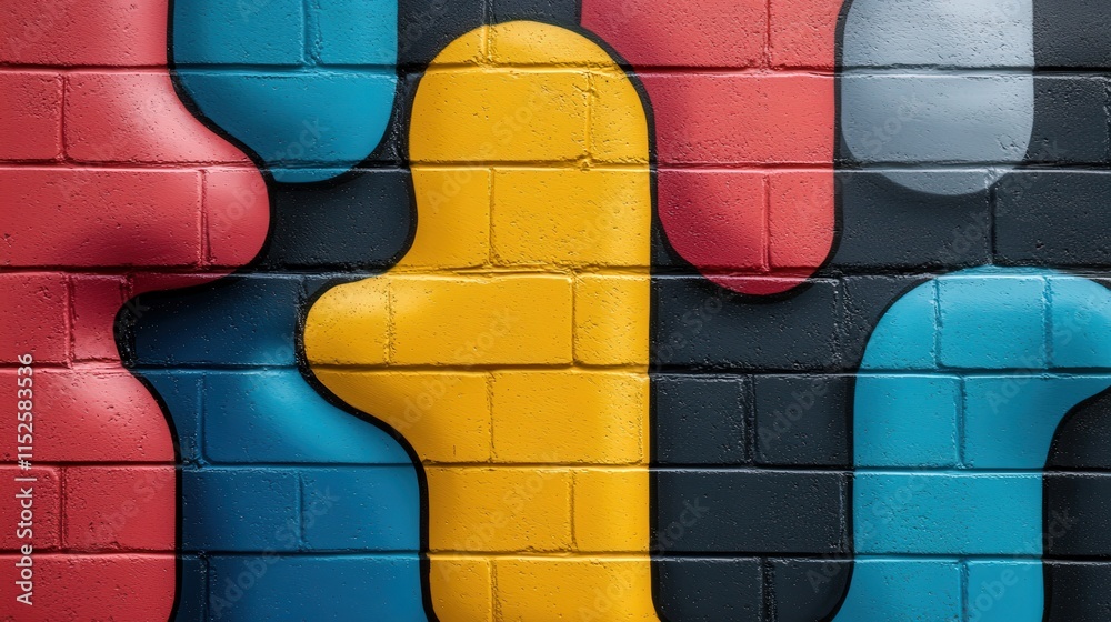Poster abstract colorful wall art featuring a vibrant composition of shapes and forms in blue, red, yellow,