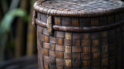 Dark Brown Woven Bamboo Storage Container